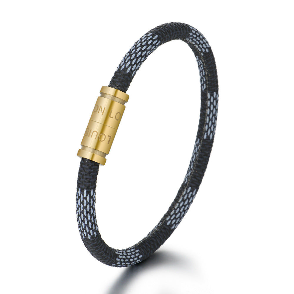 New Fashion Cowhide Striped Leather Bracelet with Stainless Steel Magnetic Clasp