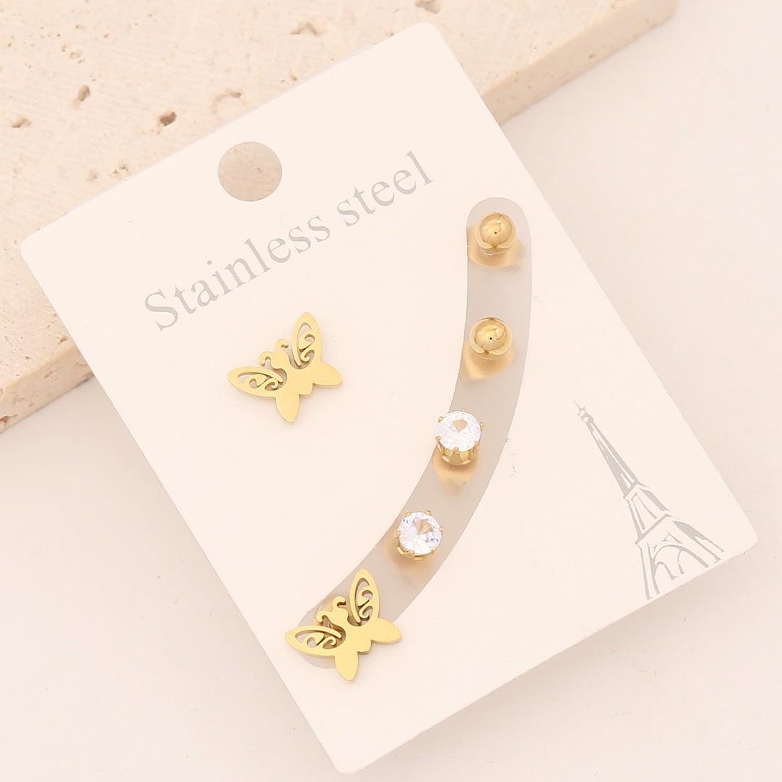 Preppy Style Star and Lightning Stainless Steel Earrings Set - 3 Pairs