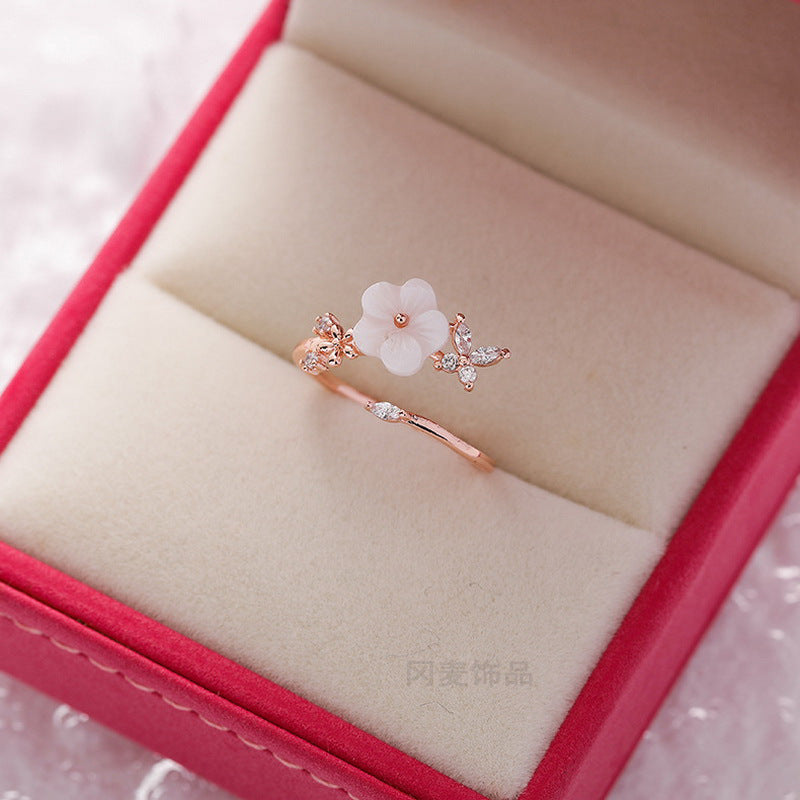 Korean Fashion Crystal Zircon Flower Adjustable Ring