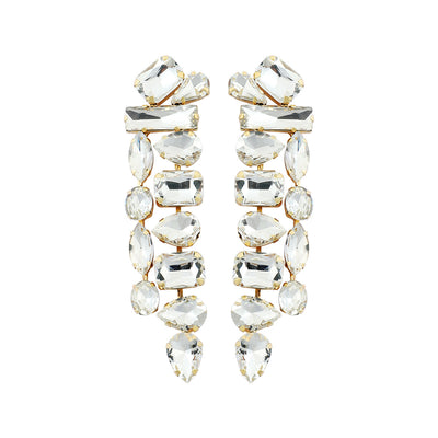 1 Pair Elegant Zircon Water Drop and Colorful Gemstone Tassel Earrings