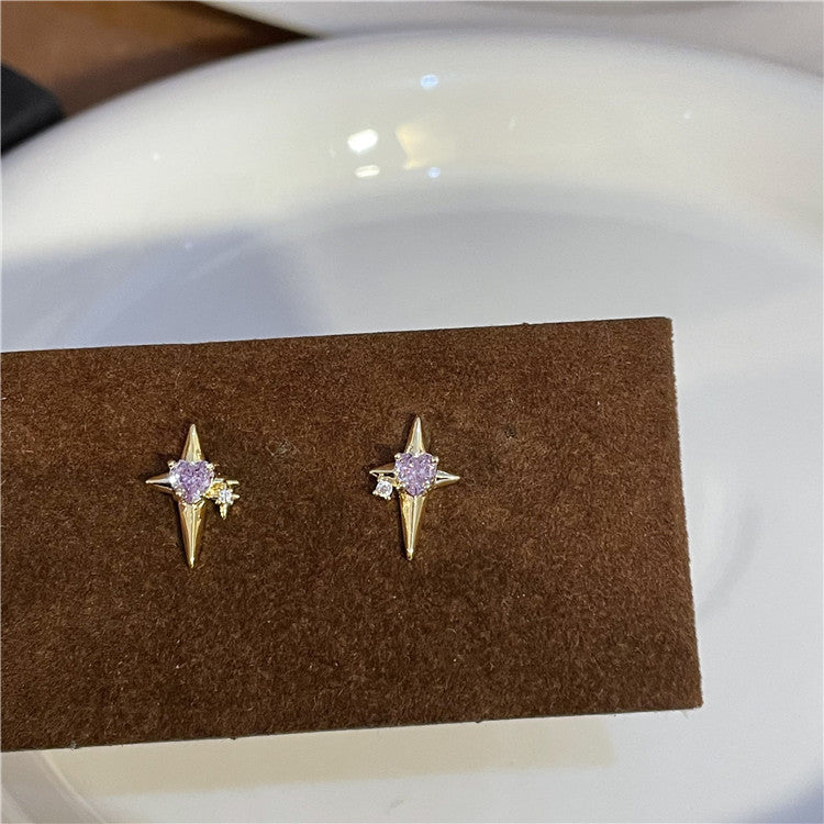 Sweet Heart Shaped Zircon Inlay Copper Ear Clips and Studs - 1 Pair