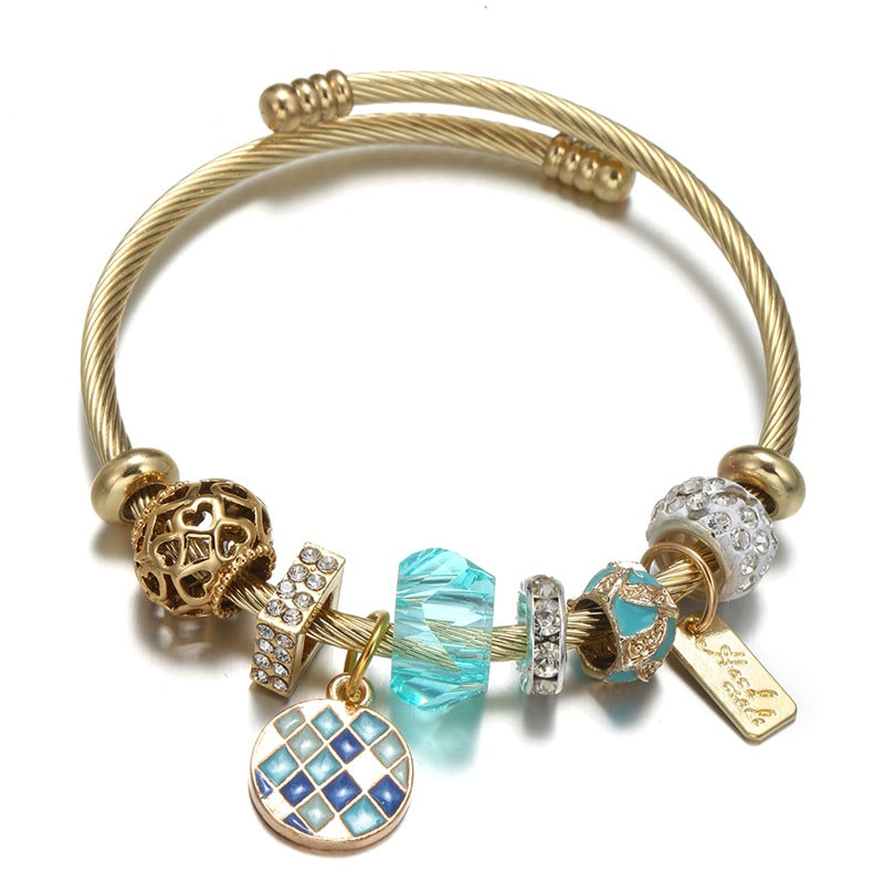 Fashion Butterfly Mosaic Sunflower Pendant Stainless Steel Bangle Bracelet Set