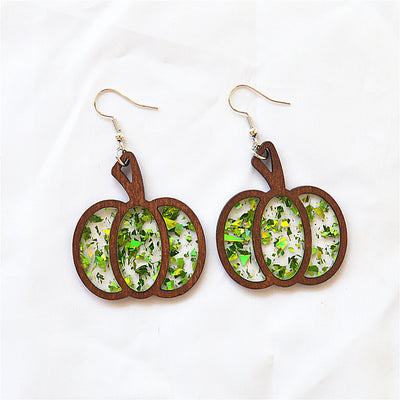1 Pair Retro Pumpkin Acrylic Wood Drop Earrings for Halloween