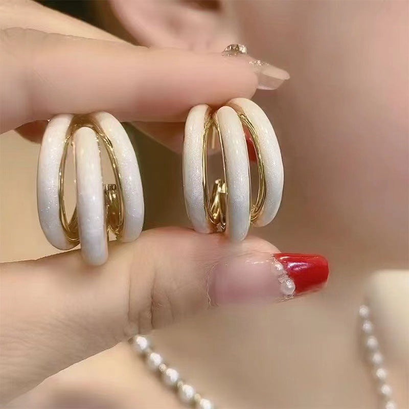 Elegant Geometric Enamel Alloy Hoop Earrings for Women