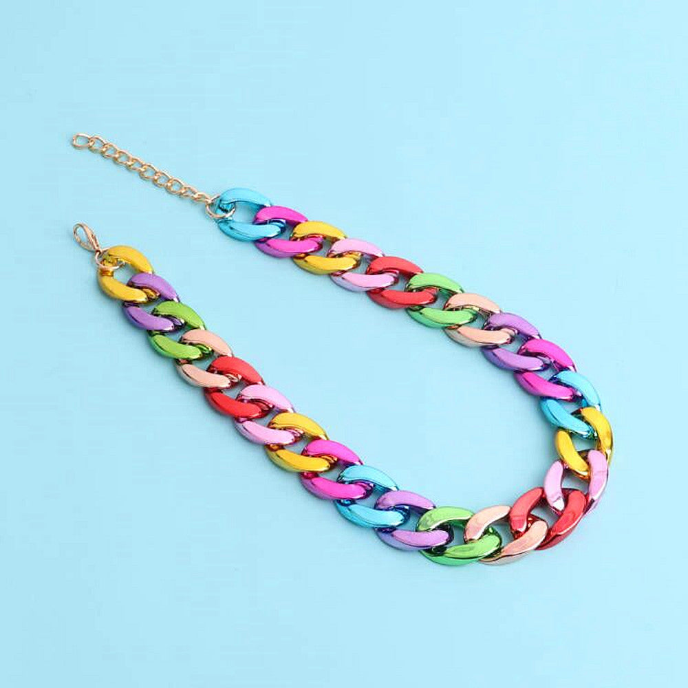 Simple Acrylic Chain Necklace for Women - Colorful Electroplated Design