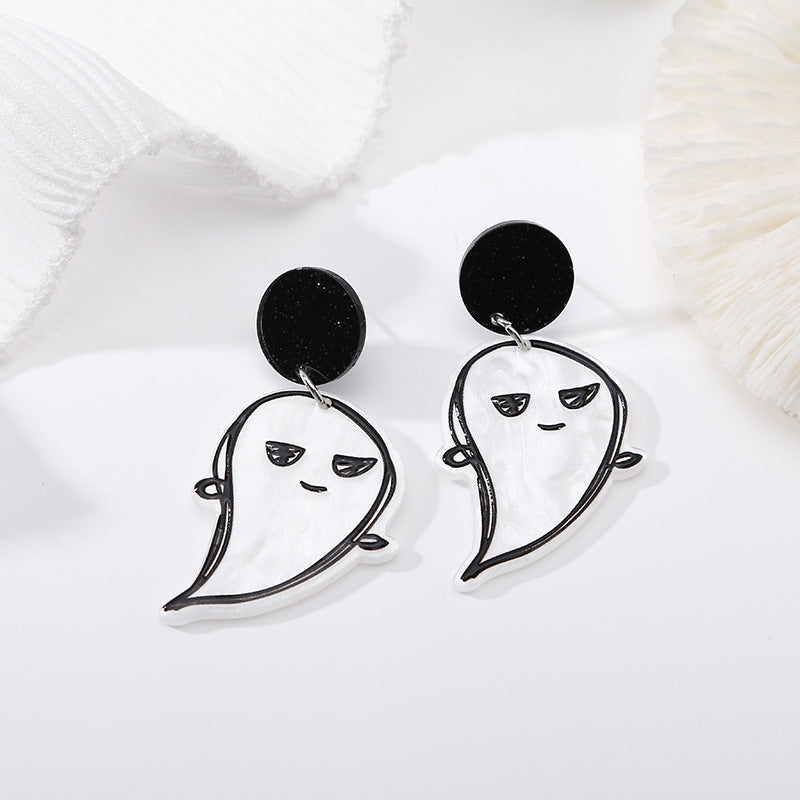 Halloween Ghost Skull Acrylic Stud Earrings - Eccentric Festival Cartoon Accessories