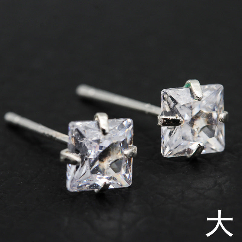 Simple Geometric 925 Sterling Silver Zircon Stud Earrings Set