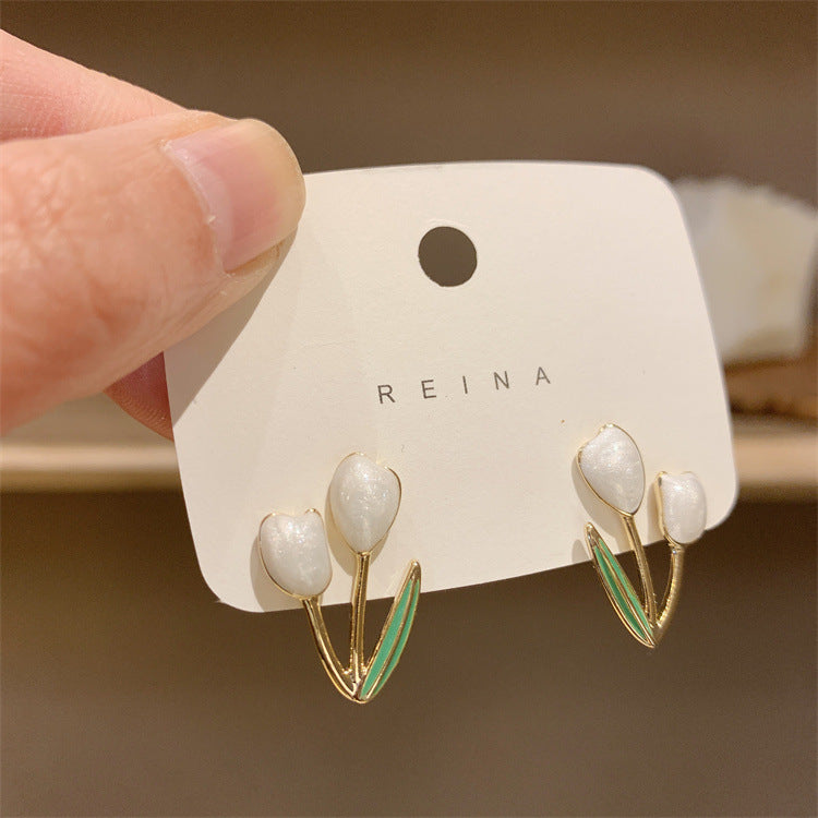 Enamel Tulip Flower Alloy Women's Earrings - Spring Summer 2023 Collection