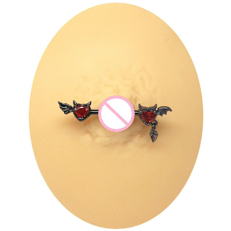 Hip-hop Punk Bat Stainless Steel Zircon Belly and Nose Ring Set