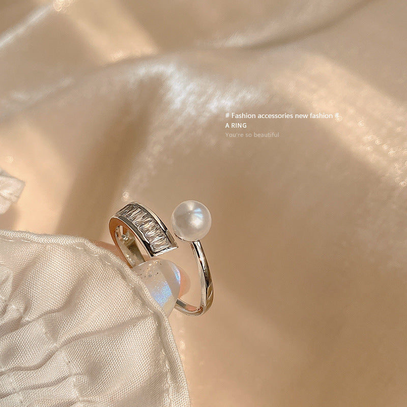 Fashion Leaf Zircon Adjustable Open Ring for Women