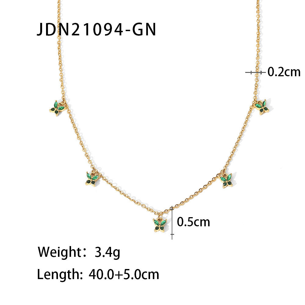 Geometric Zircon Butterfly Pendant Necklace in 18k Gold Stainless Steel