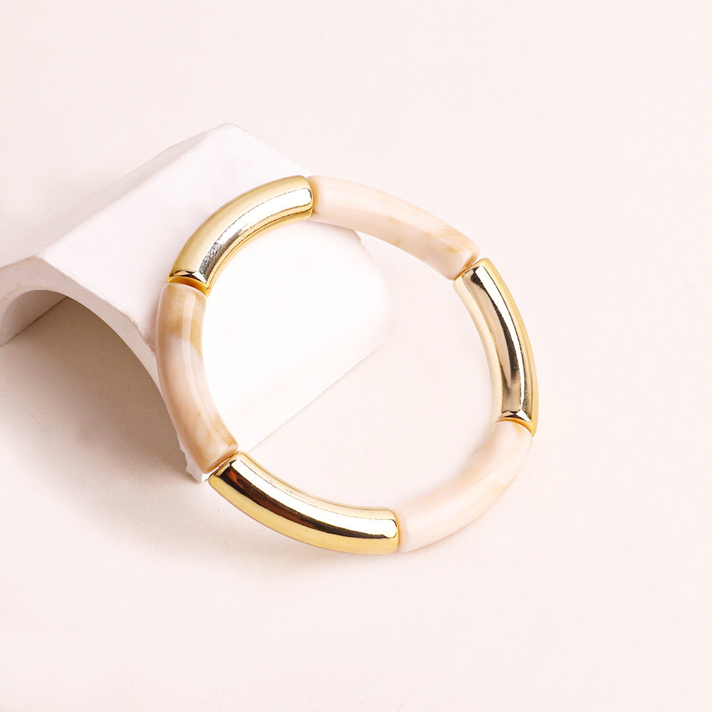 Acrylic Round Tube Elastic Bangle Bracelet for Women