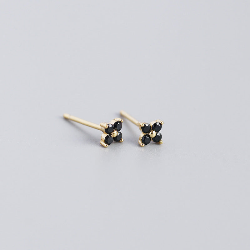 S925 Sterling Silver Colorful Four-Leaf Flower Stud Earrings for Women