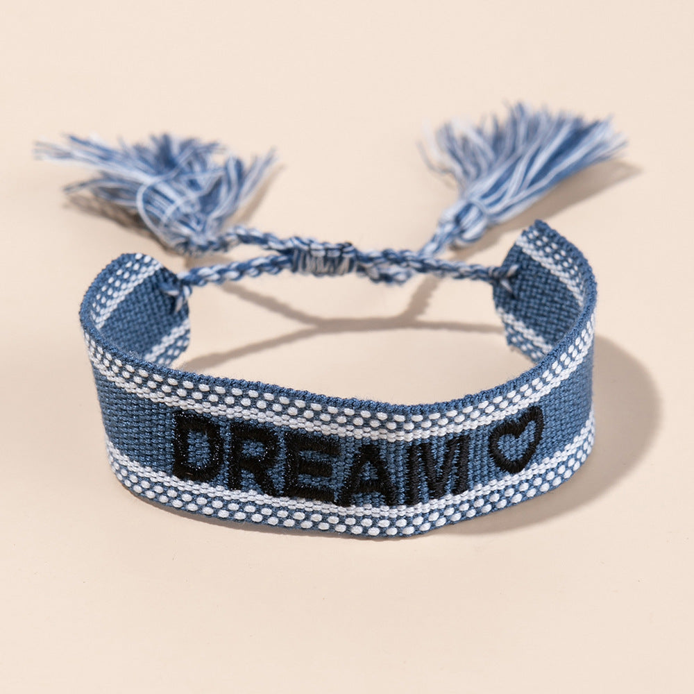 Ethnic Embroidered Tassel Adjustable Unisex Bracelet