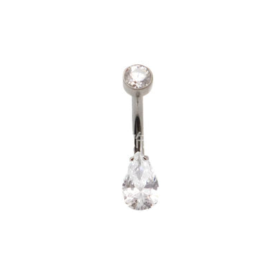 Solid Color Pure Titanium Zircon Inlay Teardrop Belly Ring
