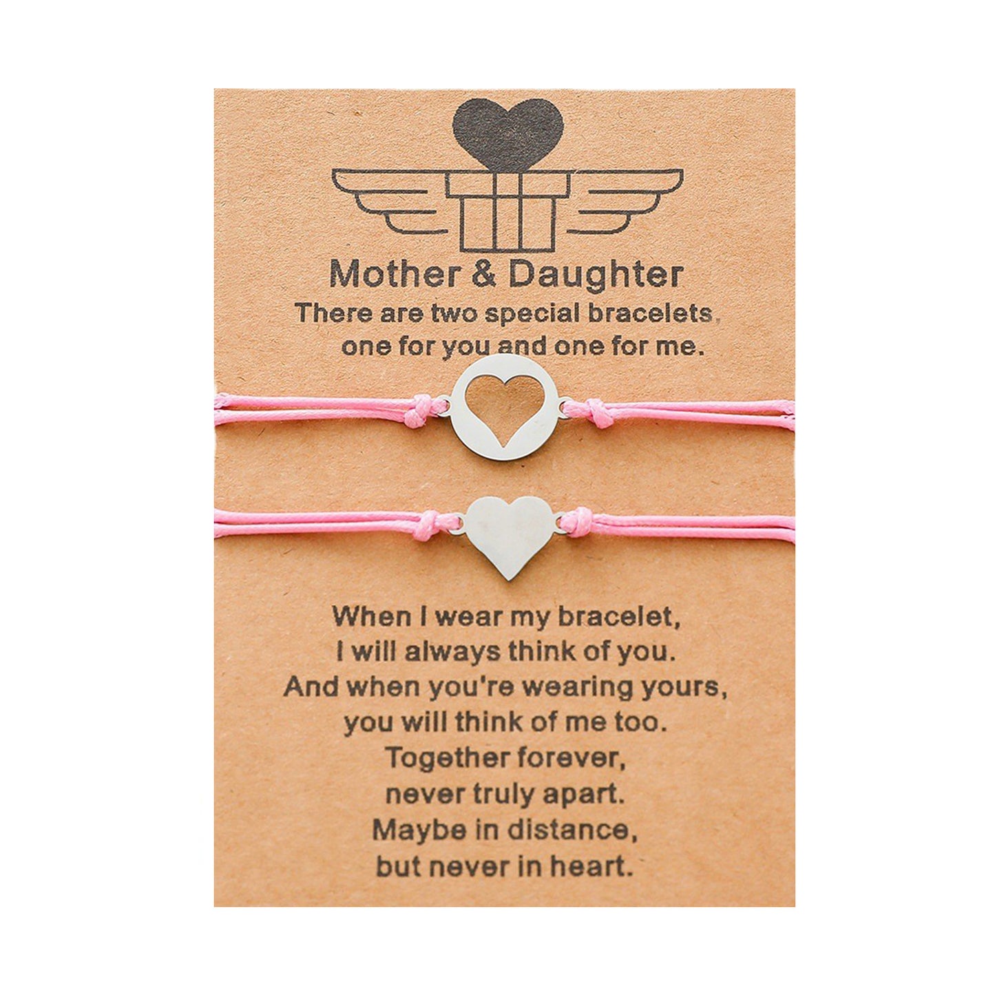 Mother-Daughter Stainless Steel Heart Bracelet - Warm Color Braided Design