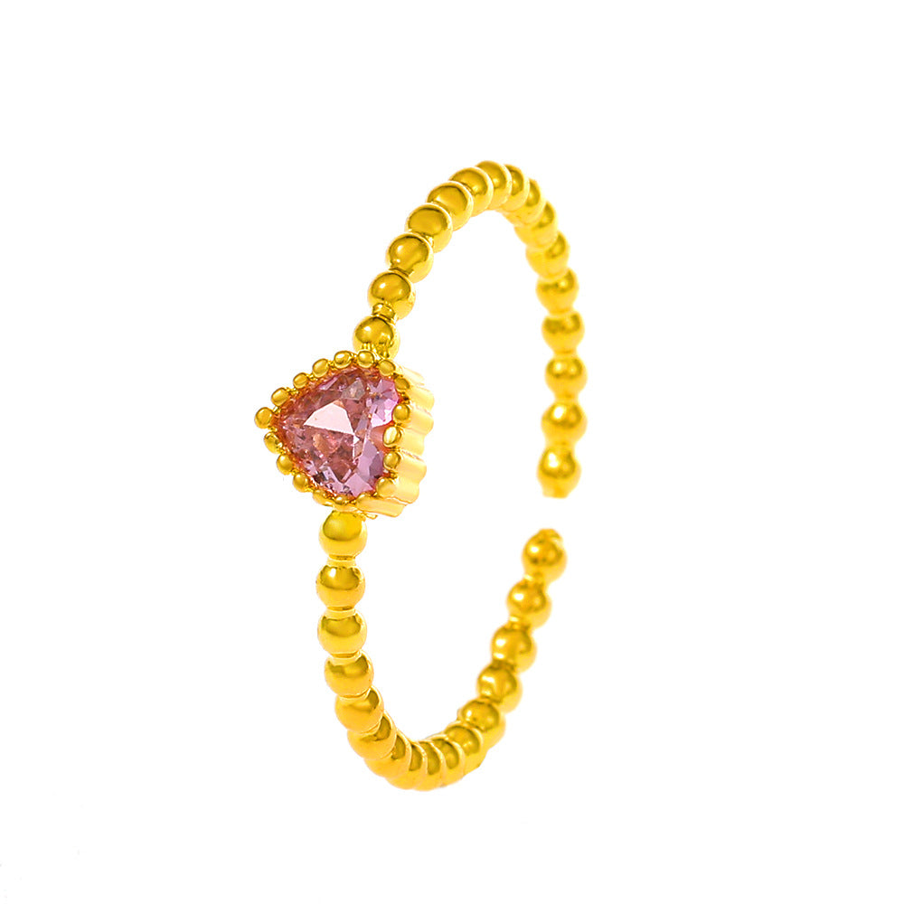 IG Style Colorful Zircon Heart Adjustable Copper Rings
