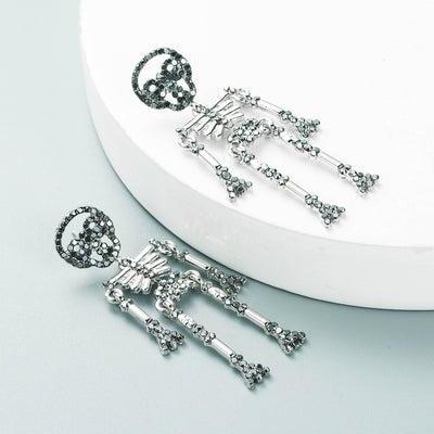 Fashion Skull Skeleton Alloy Gemstone Earrings with S925 Silver Needle