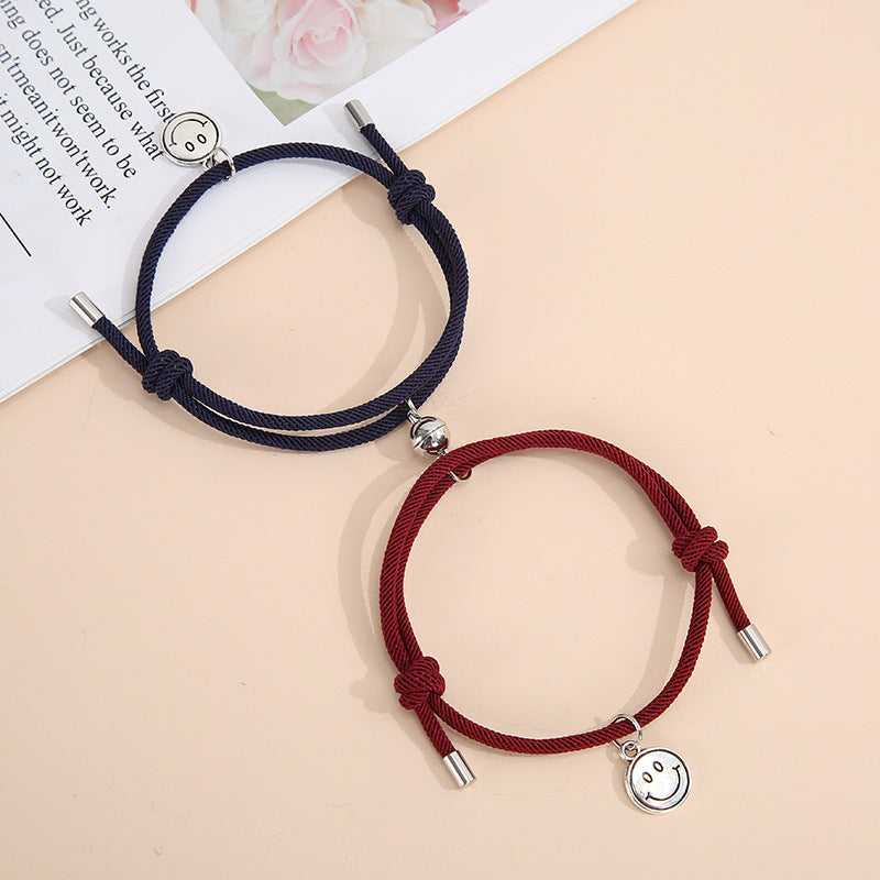 Magnetic Smiley Face Couple Bracelet Set - Handmade Woven Jewelry