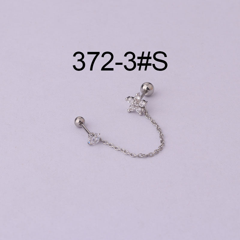 Women's Fashion Stainless Steel Flower Gemstone Ear Cuff Earrings