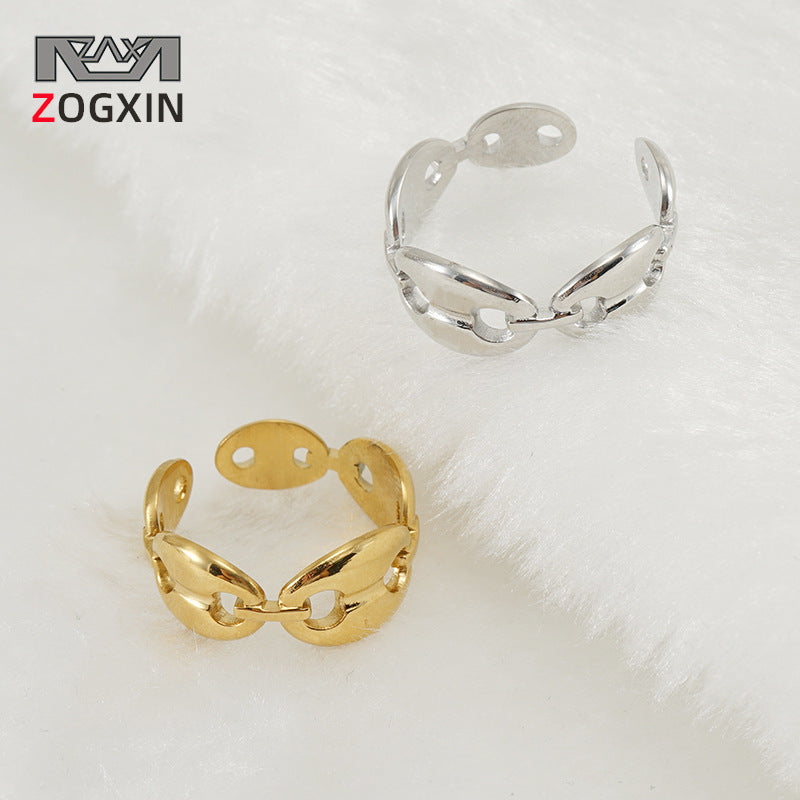 Geometric Titanium Steel Open Ring 18k Plated Stainless Steel Minimalist Ring for Women
