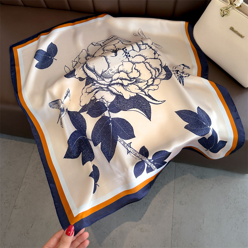 Women's Color Block Cat Print Polyester Silk Square Scarf 70cm