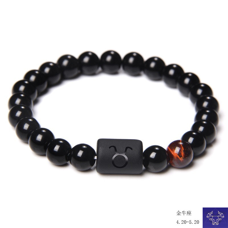 Simple Constellation Obsidian Beaded Unisex Bracelet with Elastic Cord