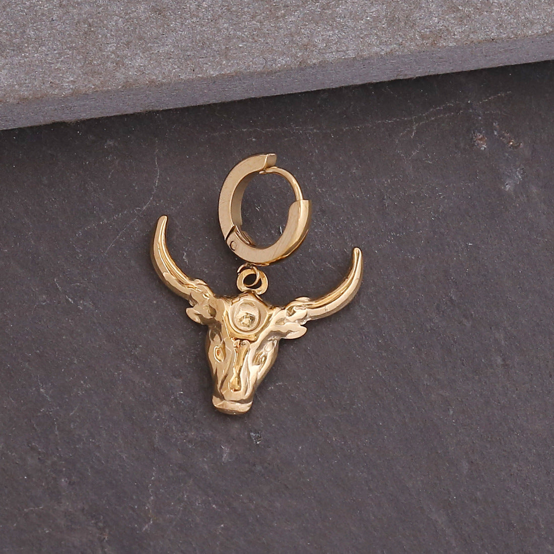 Bohemian Ox Head Moon Titanium Steel Punk Earrings E359