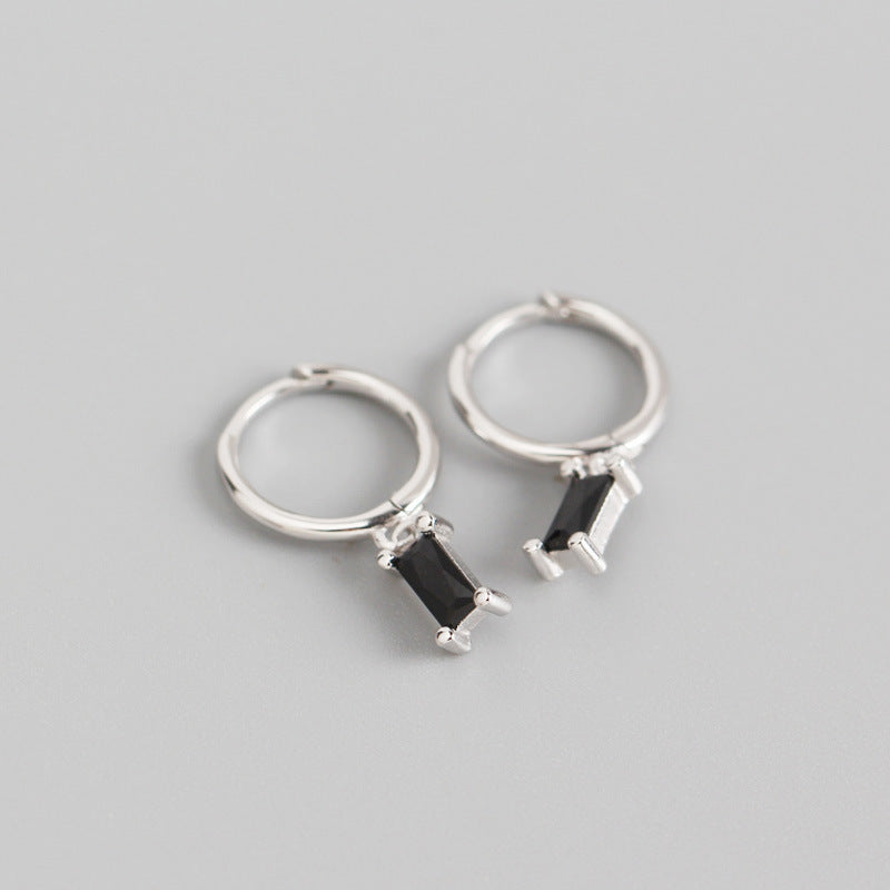 S925 Sterling Silver Minimalist Geometric Rectangular Zircon Earrings