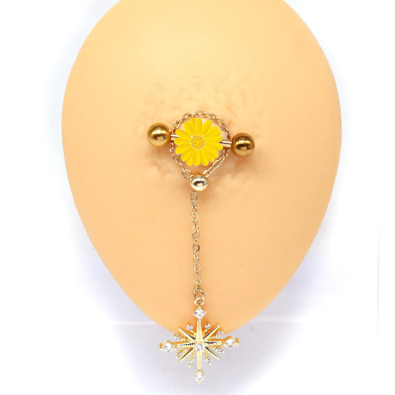 Modern Heart Shape Rhinestone Pendant Nipple Ring in Stainless Steel and Copper