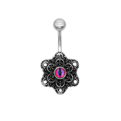 Retro Punk Flower Belly Ring - 316 Stainless Steel & Black Nickel Alloy with Acrylic Inlay