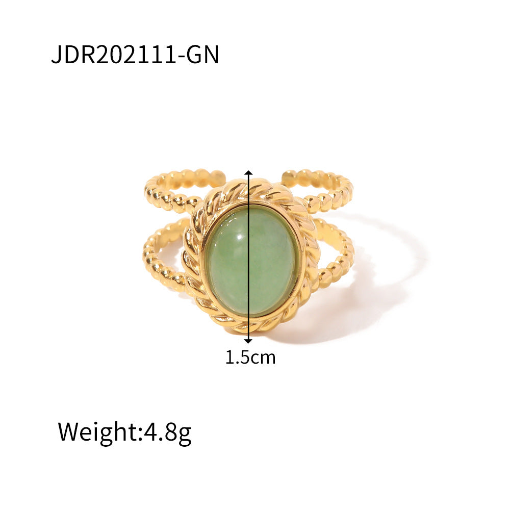 Vintage Geometric Stainless Steel Gemstone Adjustable Ring