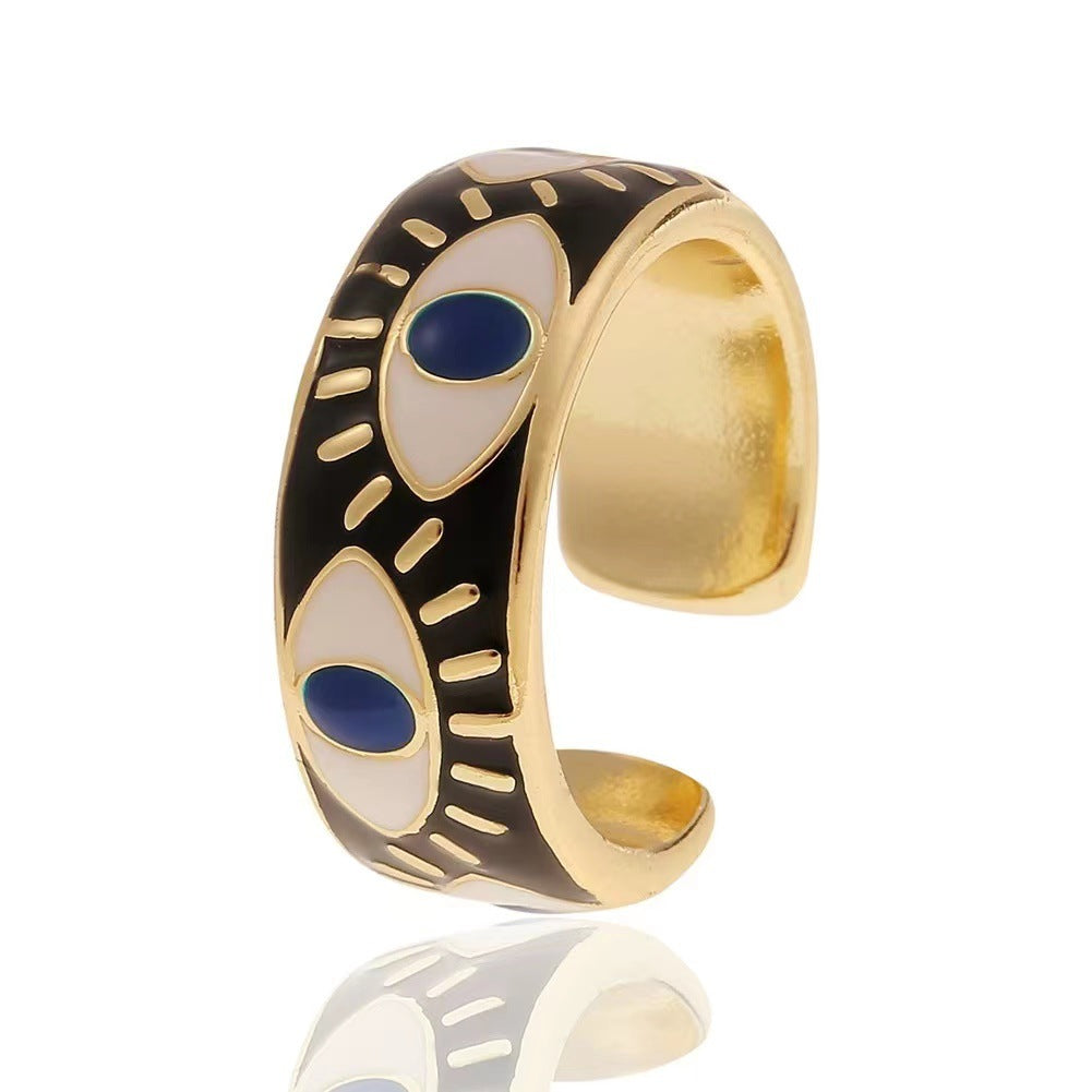 European American Fashion Colorful Evil Eye Copper Statement Ring