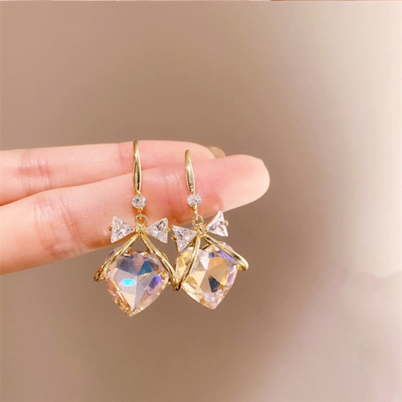 Elegant Rhinestone Inlay Flower and Bow Knot Drop Earrings for Women