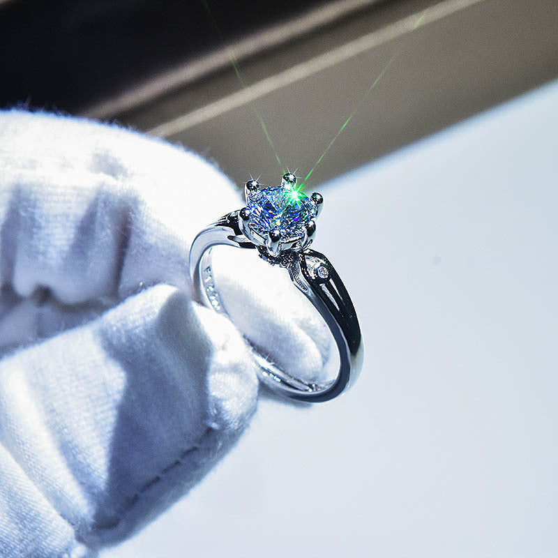 Fashion Round Copper Inlay Moissanite Adjustable Ring