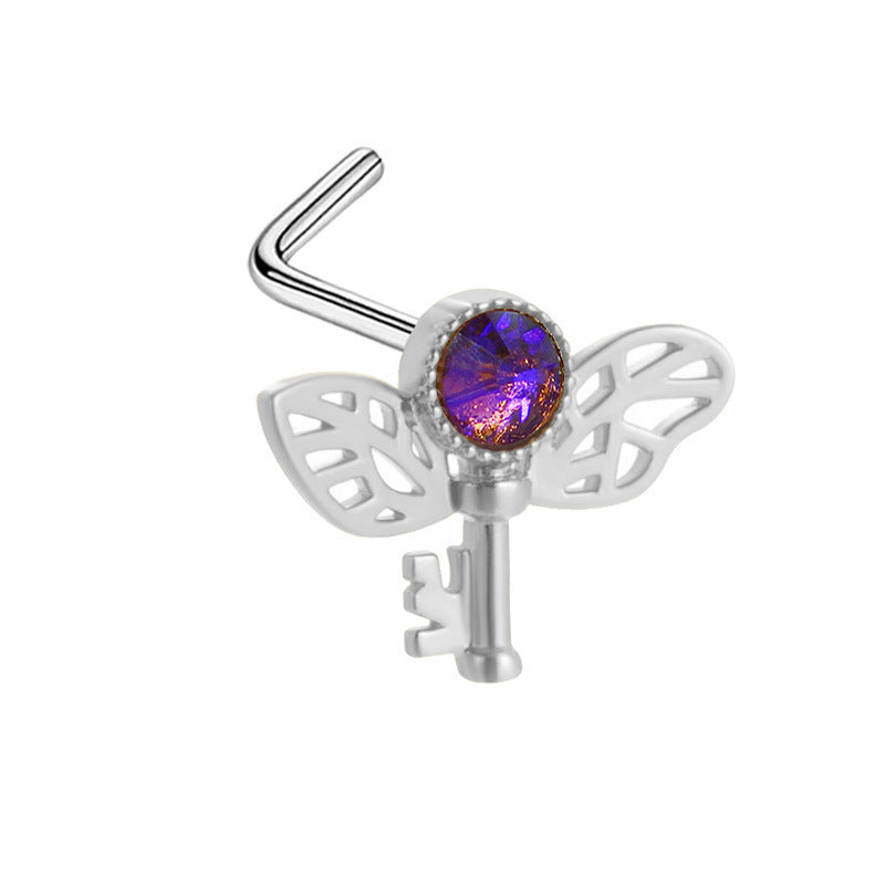 1 Piece Retro Starry Sky Flower Nose Ring & Stud 316 Stainless Steel Gold Plated with Zircon Pendant