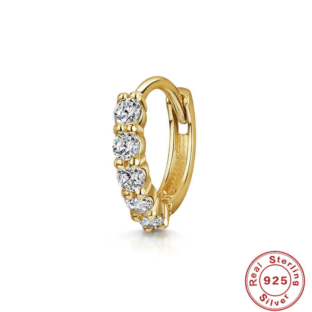 Retro Sterling Silver Zircon Inlay Hoop Earrings
