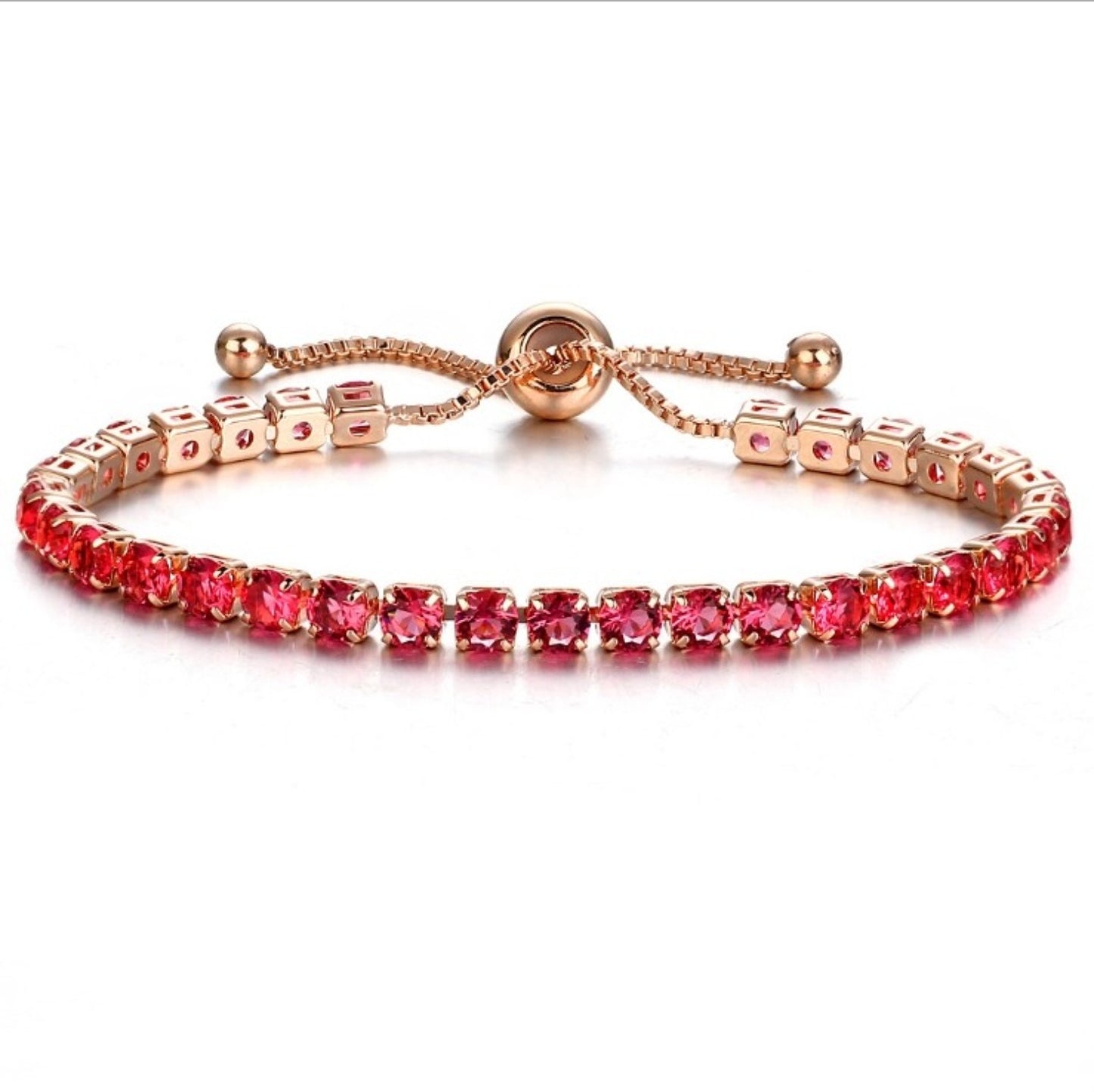 Fashion Adjustable Crystal Pull Bracelet - Gold Plated Zirconia Single Row Design