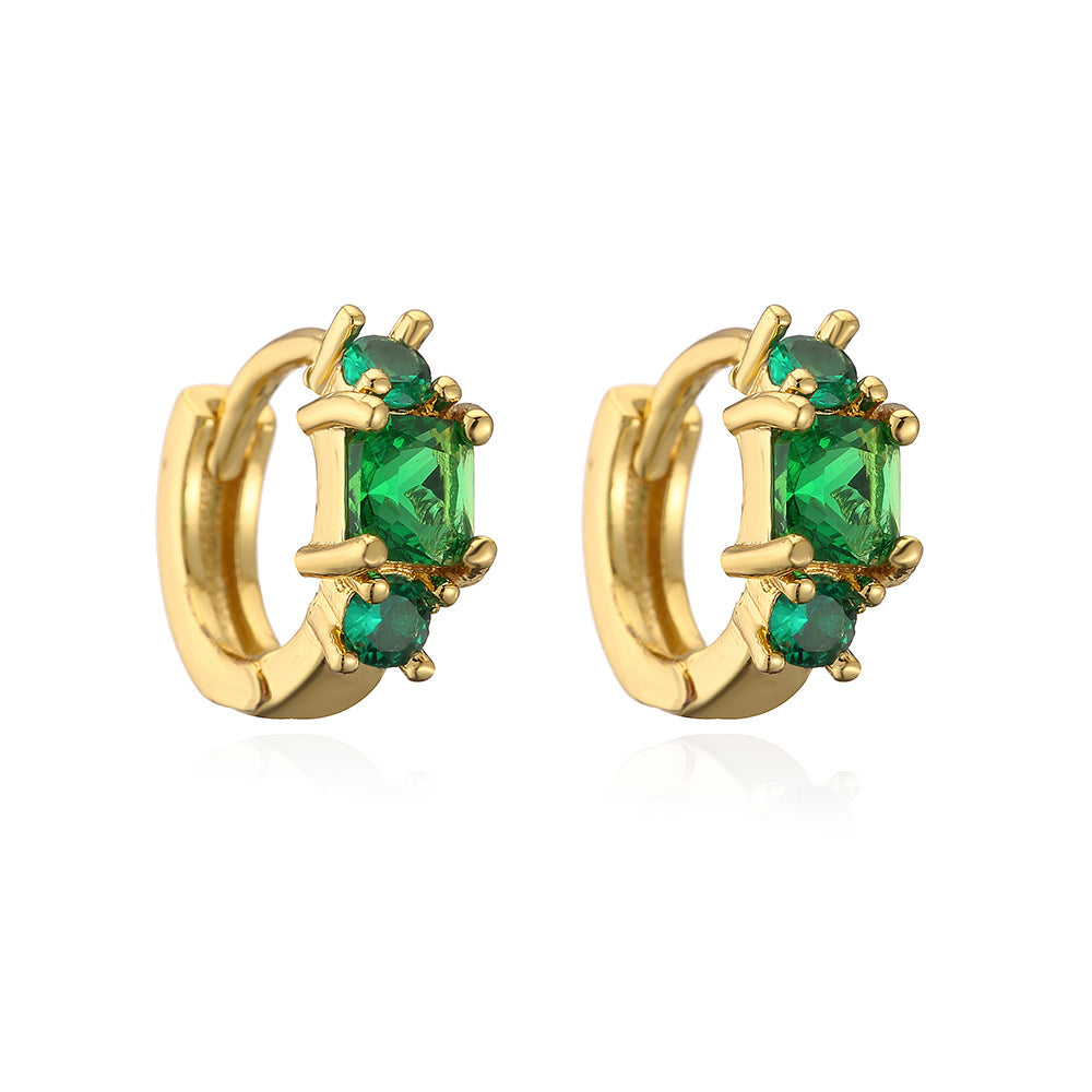 Elegant Geometric Green Zircon Gold Plated Copper Hoop Earrings