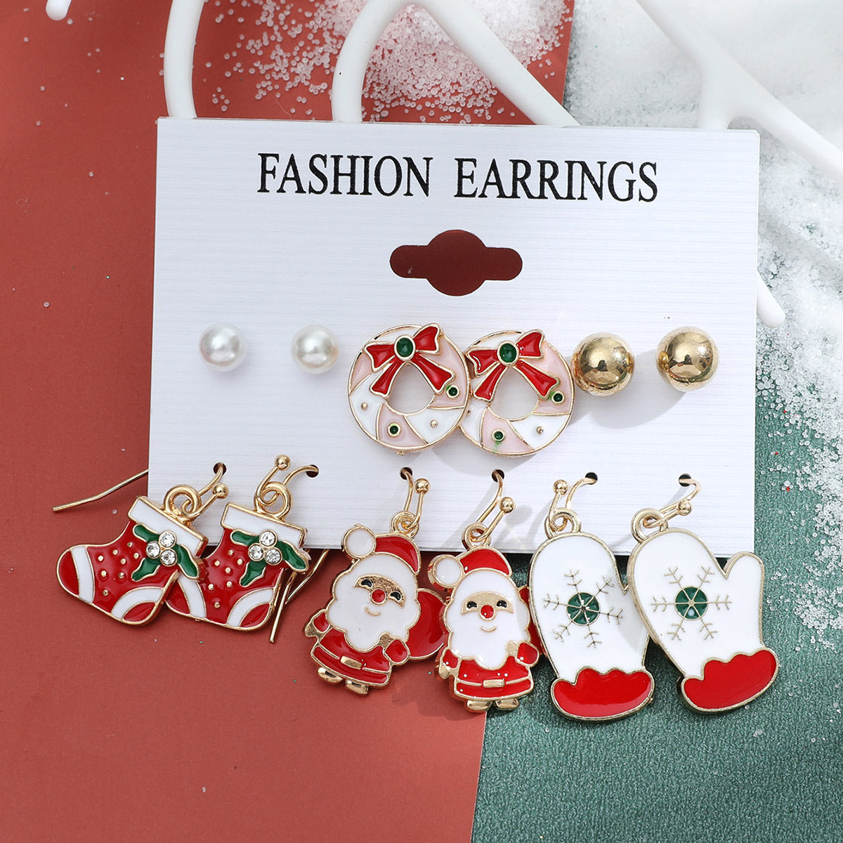 Christmas Snowflake Bell and Reindeer Earrings Set - Cute Cartoon Holiday Jewelry Gift