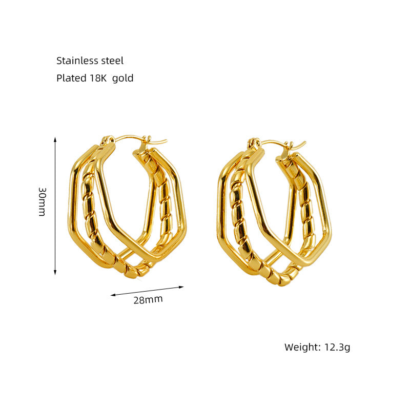 1 Pair Elegant U Shape 18K Gold Plated Stainless Steel Titanium Hoop Earrings