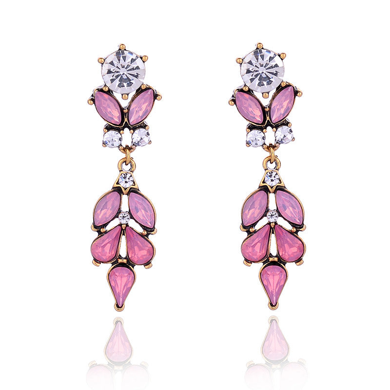 Retro Crystal Inlay Leaf Drop Earrings for Women