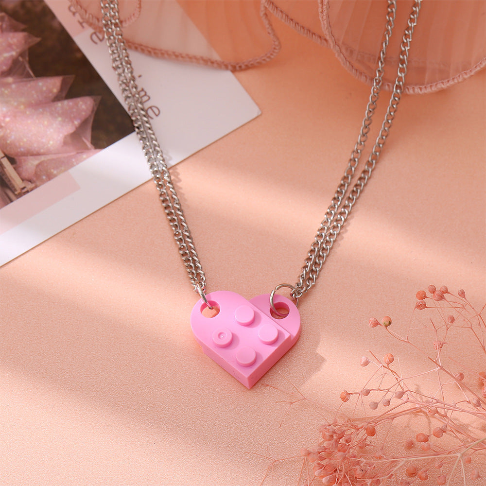 Simple Heart Shape Alloy Pendant Necklace with Colorful Cross Chain