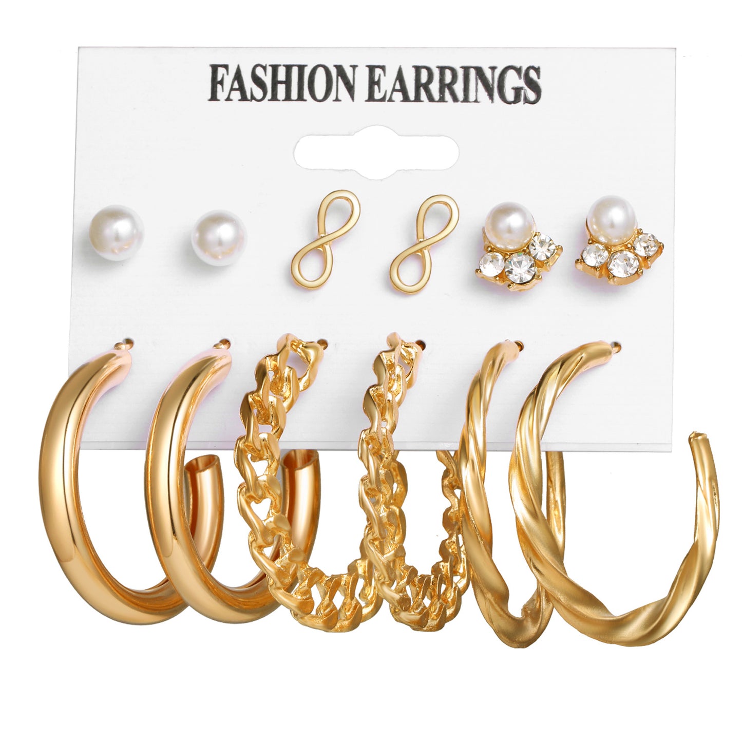 Fashion Geometric Gold Metal & Butterfly Pearl Rhinestone Earrings Set for Women