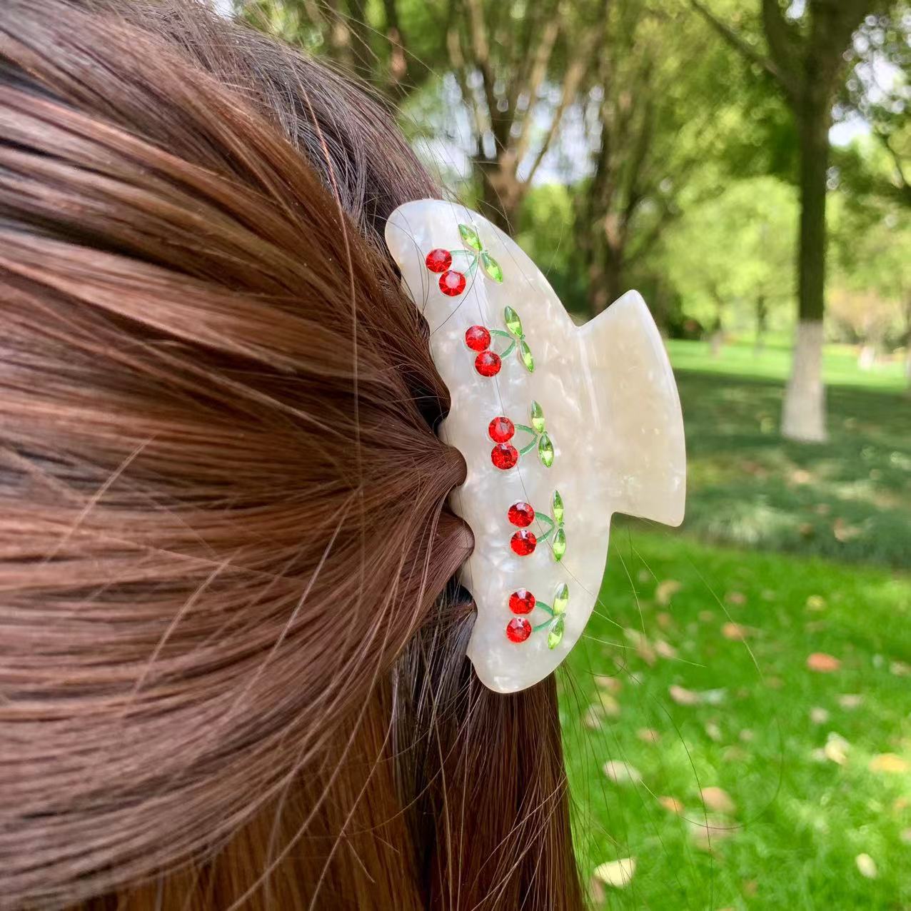 Original Design Acetate Rhinestone Cherry Hair Claw Clip