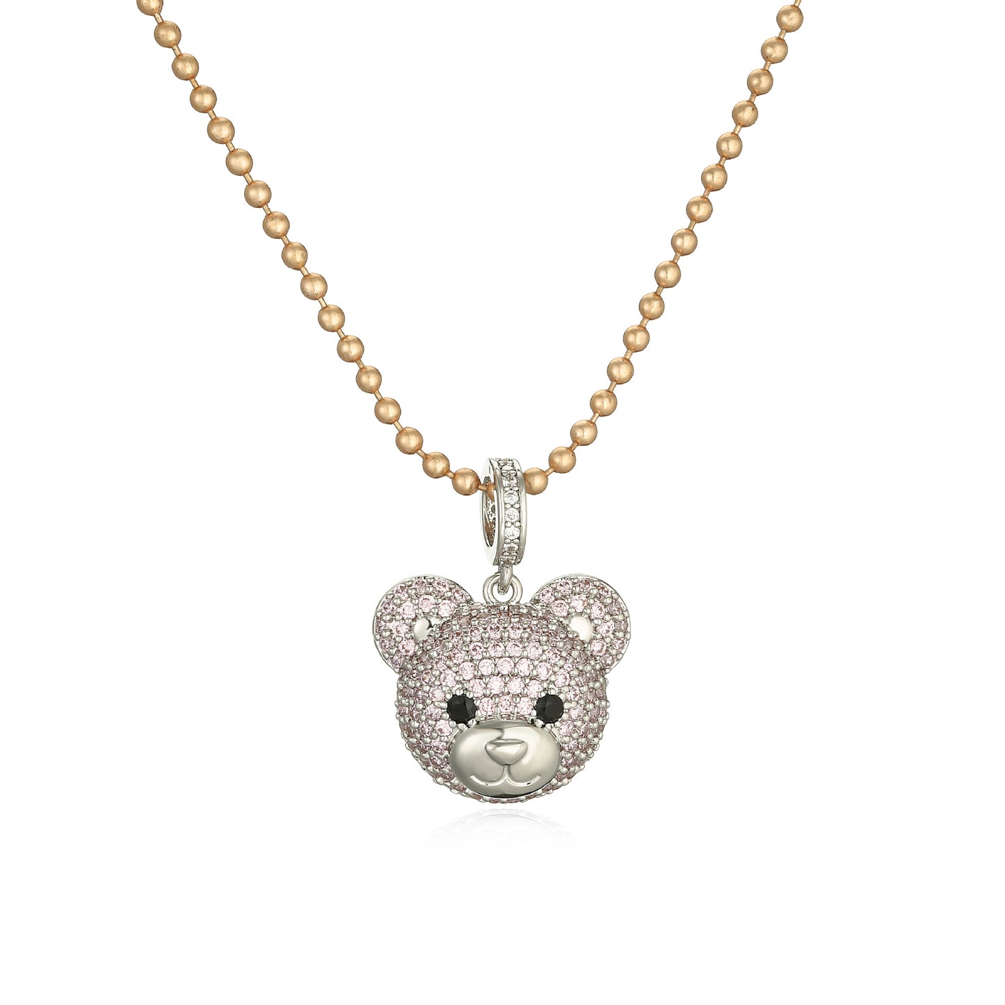 Cute Little Bear Zircon Pendant Necklace with Colorful Beaded Chain