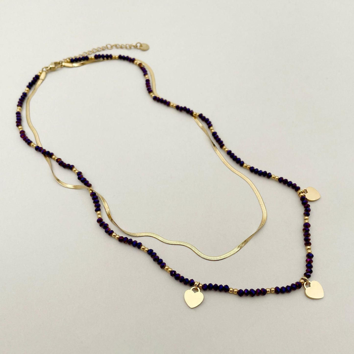 Bohemian Double Layer Heart Crystal Pendant Stainless Steel Necklace