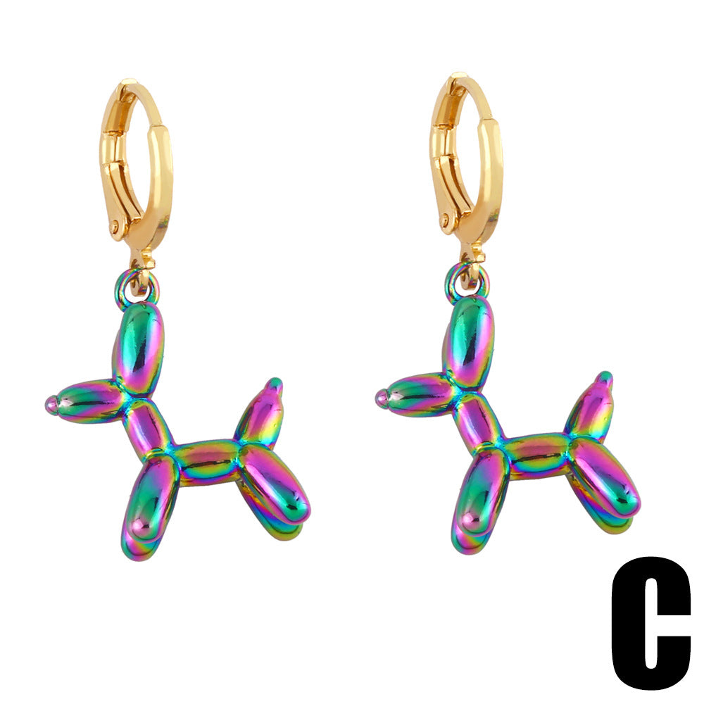 Cartoon Balloon Dog Colorful Metal Copper Earrings