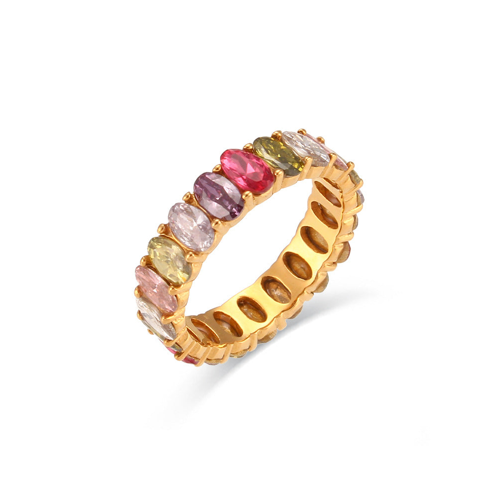 Vintage Color Block Zircon Inlay 18K Gold Plated Stainless Steel Jewelry Set