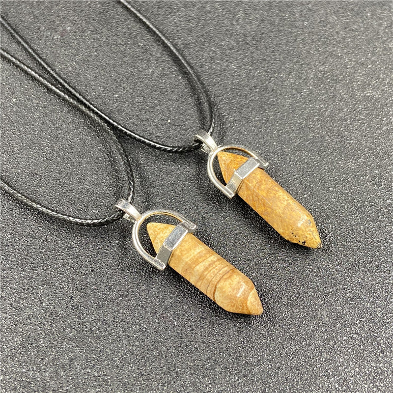 Hexagon Prism Crystal Bullet Pendant Necklace